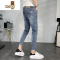 YANXU薄款男士潮流百搭蓝色牛仔裤男修身潮牌青年小脚九分裤长裤