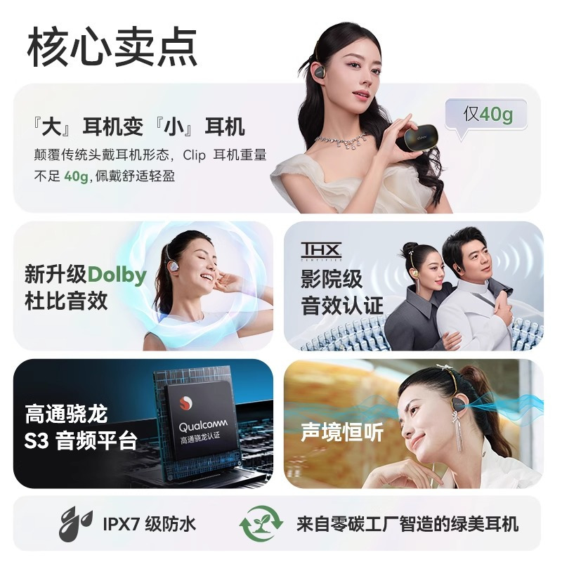 Cleer Clip 开放式头戴AI耳机 时尚版 极光黑