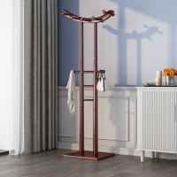 臻远ZY-YMJ-01落地衣帽架家用卧式挂衣架红棕色