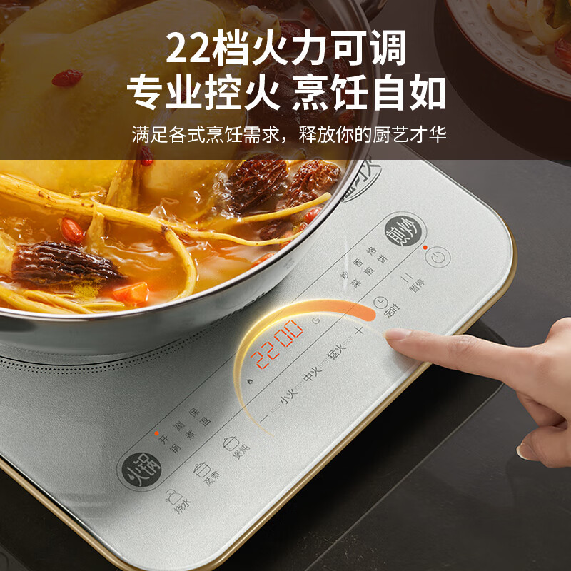 苏泊尔电磁炉电磁灶家用/商用2200W大功率大面板大线圈防辐降噪预约定时 C22-IA09[特设火锅专区配双锅]