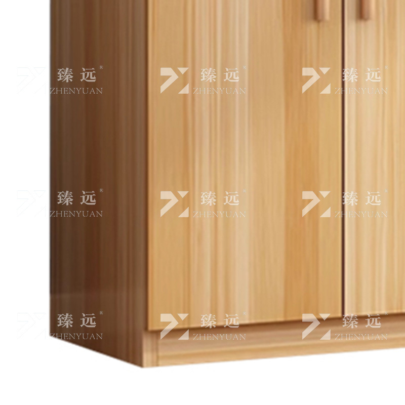 臻远ZY4022341简约木质衣柜衣服收纳柜 浅胡桃色三门含顶柜