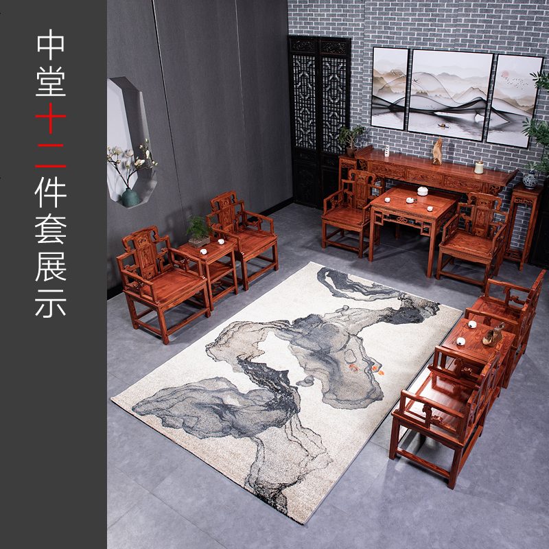 实木中式中堂六件套仿古八仙桌条案供奉桌原木佛台神台翘头桌条几 整装_小中堂12件套_运费到付