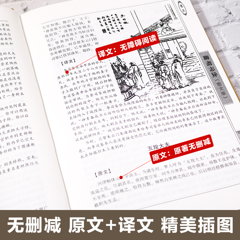 [醉染正版]聊斋志异 文白对照图文版全4册精装原文白话译文 中国国学经典古典小说文学名著 蒲松龄著神话小说故事中国经典神高清大图