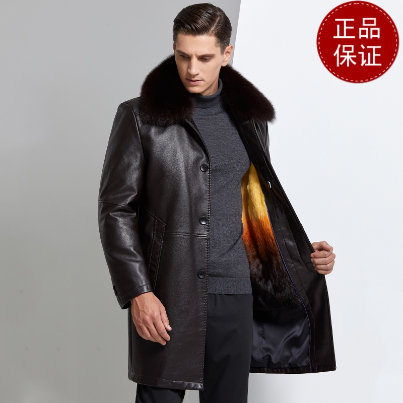 免费顺丰试穿 过膝款真皮大衣男尼克服金貂内胆皮草加绒加厚山羊皮派克服外套2024冬装新款轻奢皮草真皮大码外套男装高清大图