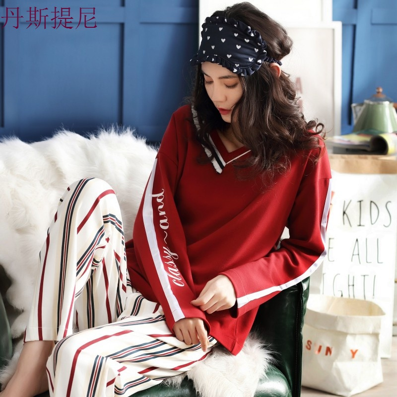 睡衣女秋纯棉长袖春秋韩版甜美可爱两件套装薄款冬季家居服可外穿