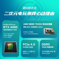 华硕(ASUS)华硕天选4 R9-7940H 16G 512G RTX4060-8G独显 100%sRGB 165Hz 魔幻青 15.6英寸轻薄本电竞发烧游戏本设计师笔记本电脑