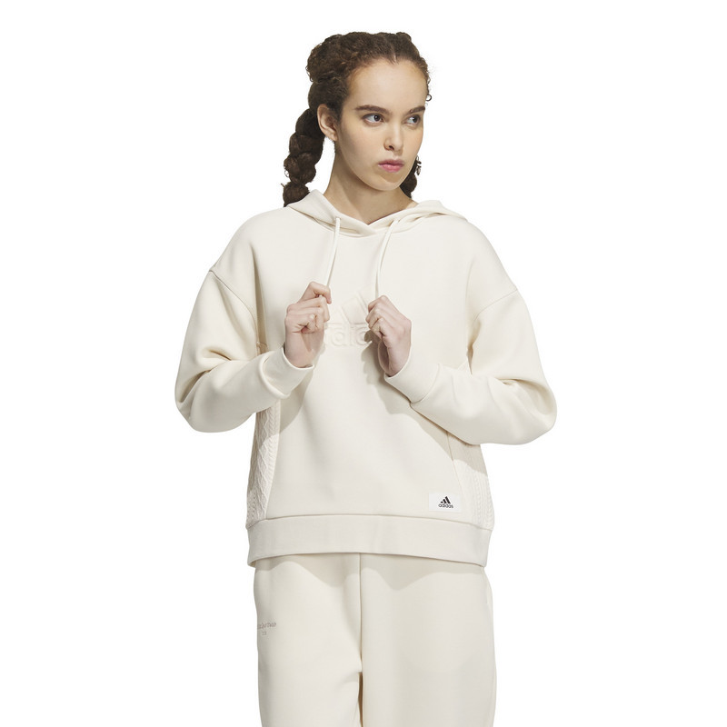 adidas LOUNGE HOODED SWEATSHIRT 纯色连帽运动休闲卫衣 女款 奇妙白 IP0756