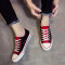 秋季纯黑白色低帮帆布鞋男休闲百搭板鞋情侣韩版学生平底系带球鞋