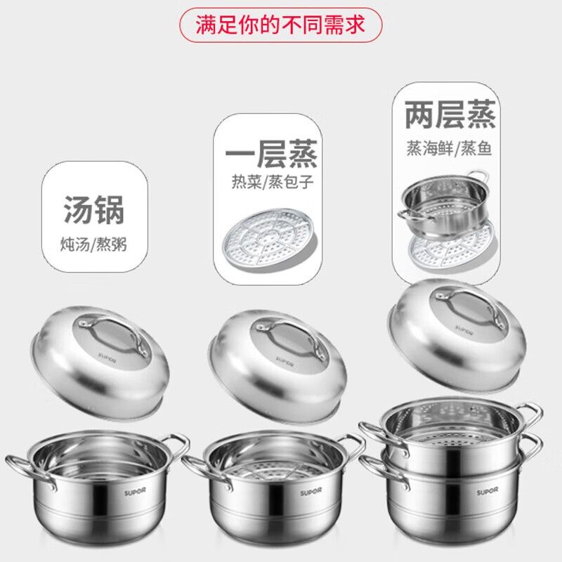苏泊尔易存储不锈钢三层复底蒸锅/SZ28B25/4高清大图