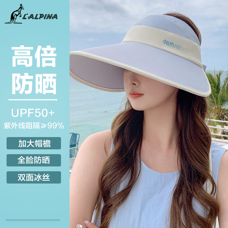 lalplna/袋鼠大帽檐空顶防晒帽子女士户外夏季防紫外线不翻遮阳帽