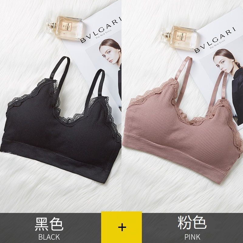 辞梅韩版少女学生蕾丝边无钢圈吊带打底背心女性感聚拢文胸运动内衣女
