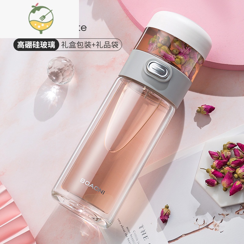 YICHENG茶杯茶水分离杯泡茶杯女杯子双层隔热花茶专用玻璃杯子