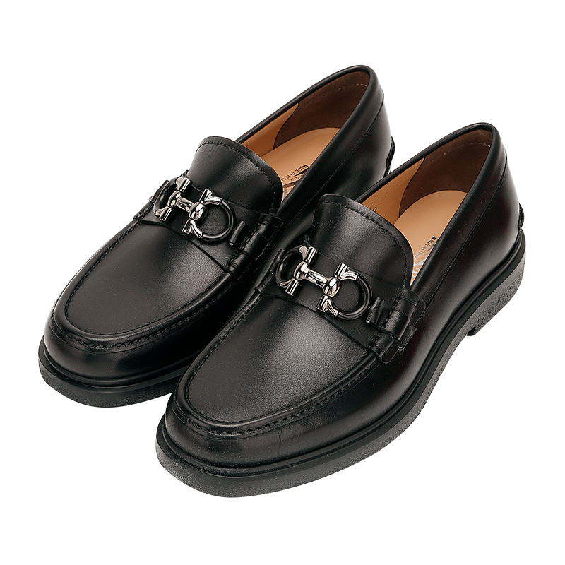 菲拉格慕(ferragamo) 2021春夏 奢侈品 男士gancini黑色休闲皮鞋乐福