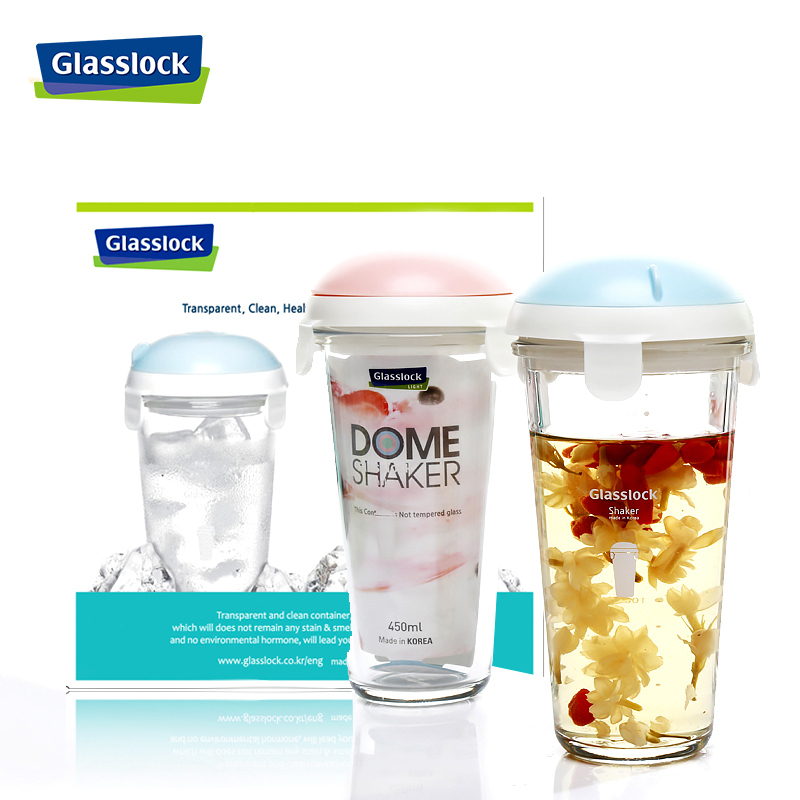 三光云彩(GLASSLOCK)韩国进口玻璃水杯两个装450ml*2情侣杯带刻度随手杯果汁杯透明玻璃IG721