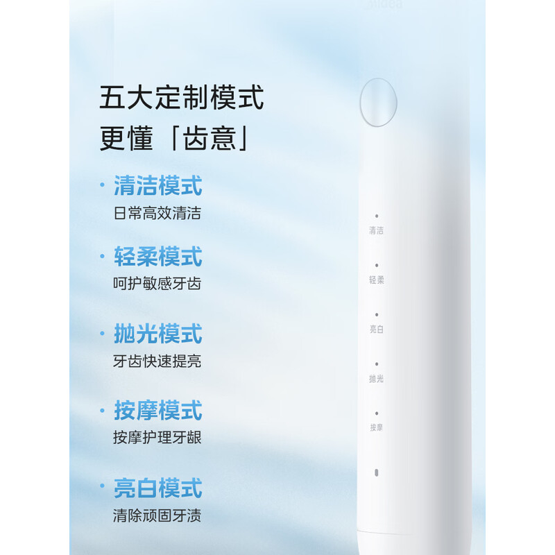 美的(Midea)成人软毛声波全自动电动牙刷MC-AJ0101极地白高清大图