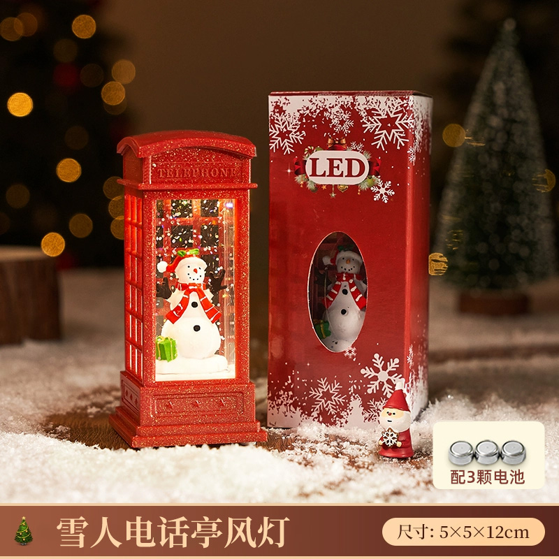 圣诞氛围装饰小夜灯装饰摆件飘雪老人拍摄道具儿童圣诞节礼物3750 电话亭风灯【圣诞雪人】礼盒装