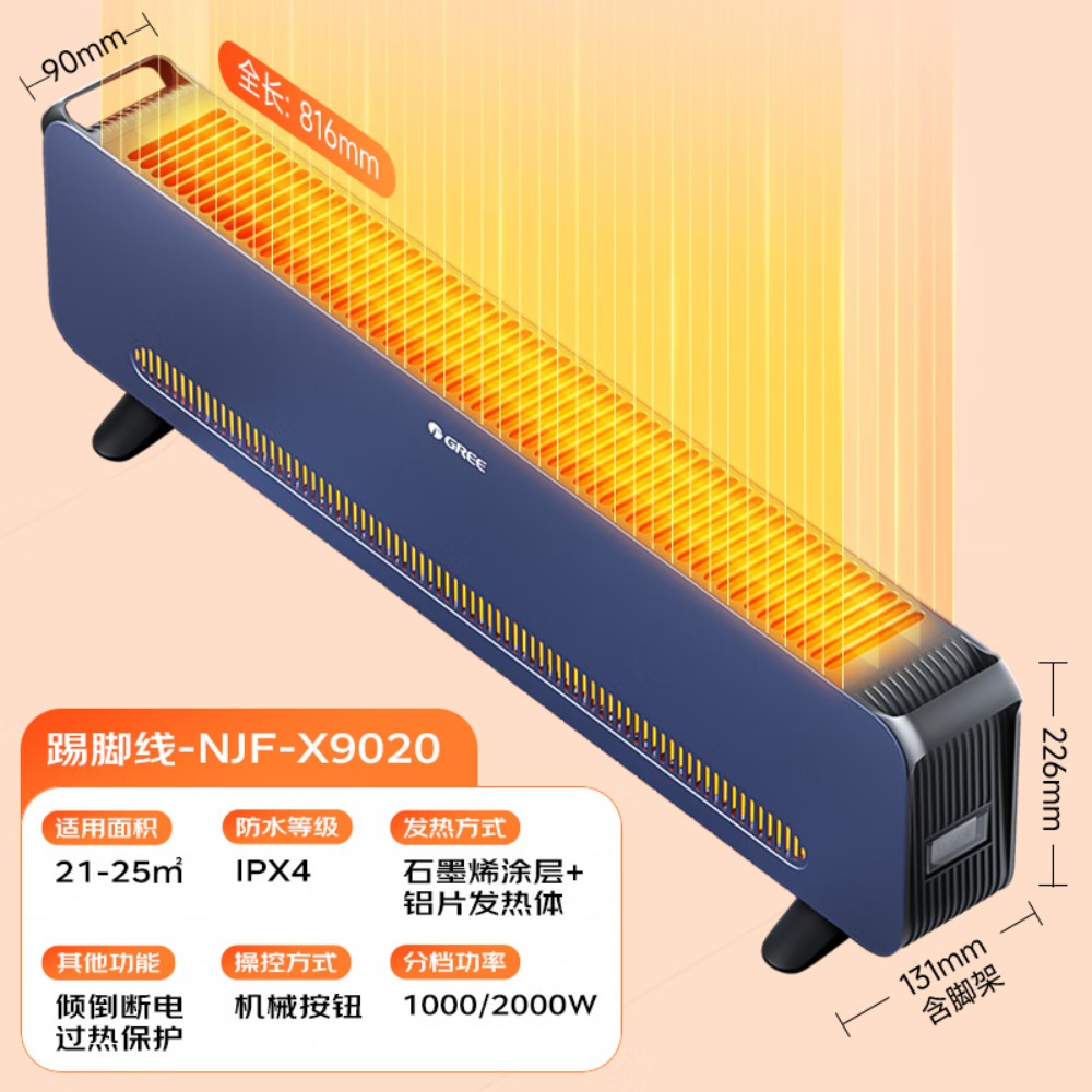 格力(GREE)[金榜单品]石墨烯取暖器家用大面积电暖器电暖气片IPX4级防水取暖气浴室干衣暖风机NJF-X9020高清大图