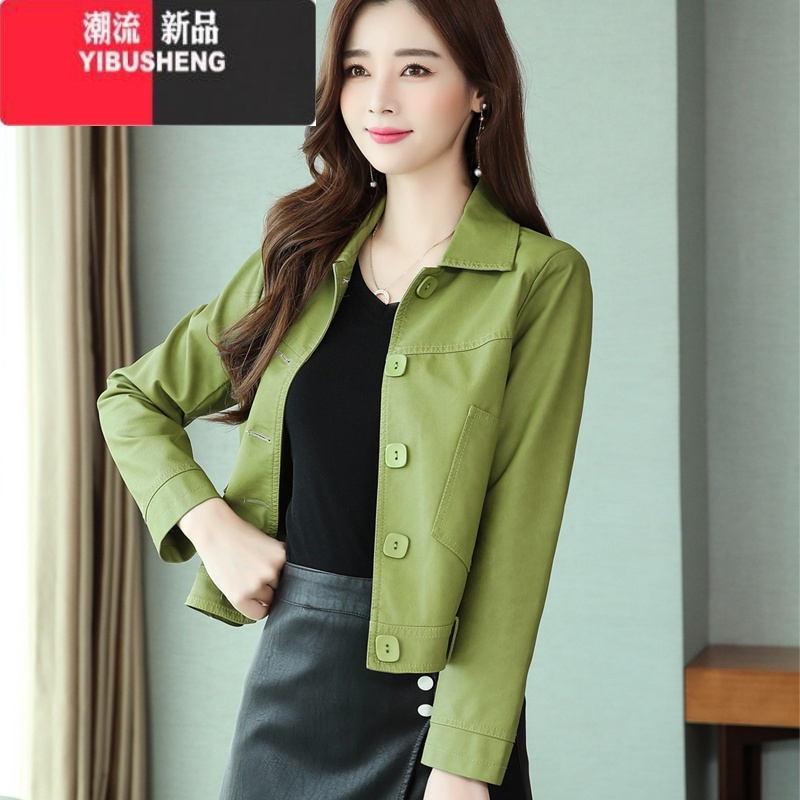 yibusheng短款皮衣外套女休闲宽松皮夹克显瘦2023新款显瘦时尚