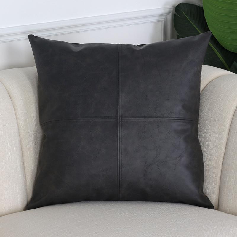 美帮汇北欧抱枕客厅现代皮沙发皮靠枕简约轻奢仿质靠垫定制 黑灰拼接抱枕/50X50cm 外套+枕芯