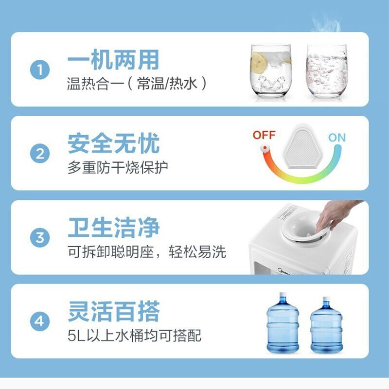 [店长推荐]美的(Midea)饮水机 立式家用办公温热型多重防干烧大储物柜饮水器MYR718S-X[三年质保]