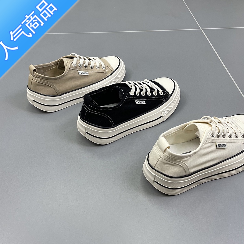 SUNTEK帆布鞋女2023夏季新款圆头薄款厚底防滑透气时尚休闲板鞋滑高清大图