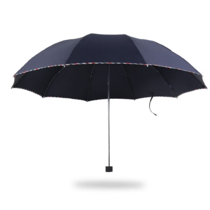 天堂加大雨伞三折3311E碰晴雨两用商务伞经典格纹10K大雨伞藏青伞下113CM高清大图