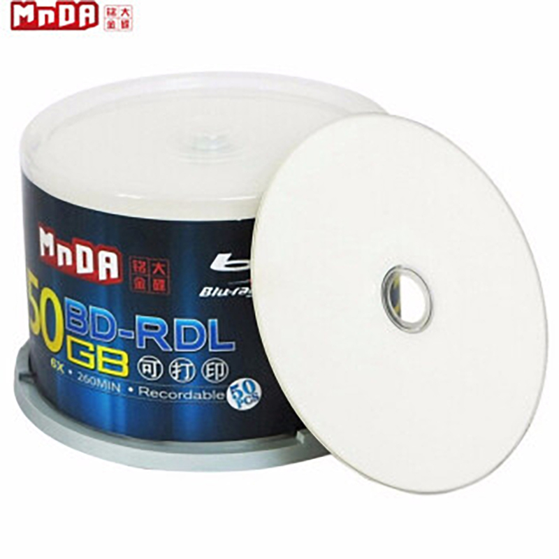 铭 大 金 碟(MNDA)BD-R DL 1-6速 50G 蓝光可打印 50片桶装 蓝光空白光盘 刻录光盘