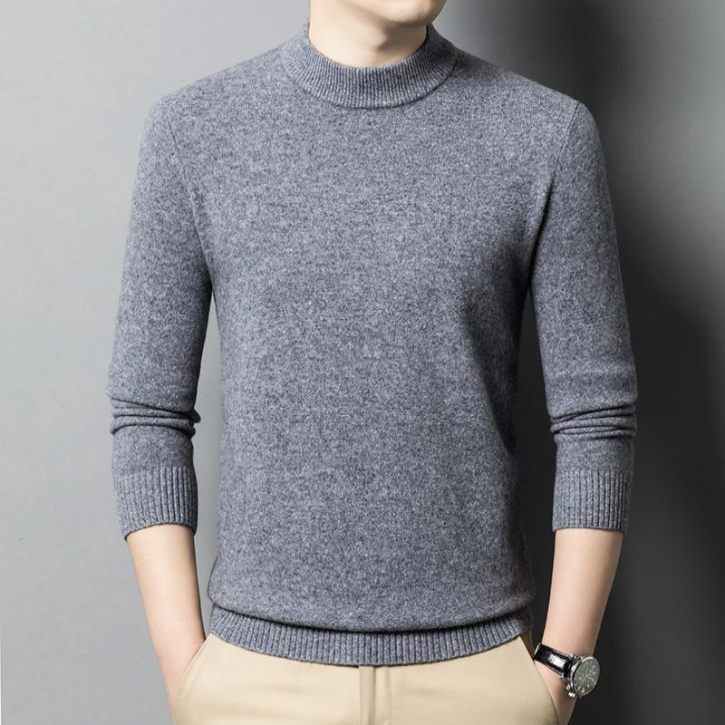 男士羊毛衫7针加厚秋冬季半高领保暖450克纯色打底针织毛衣男_82580