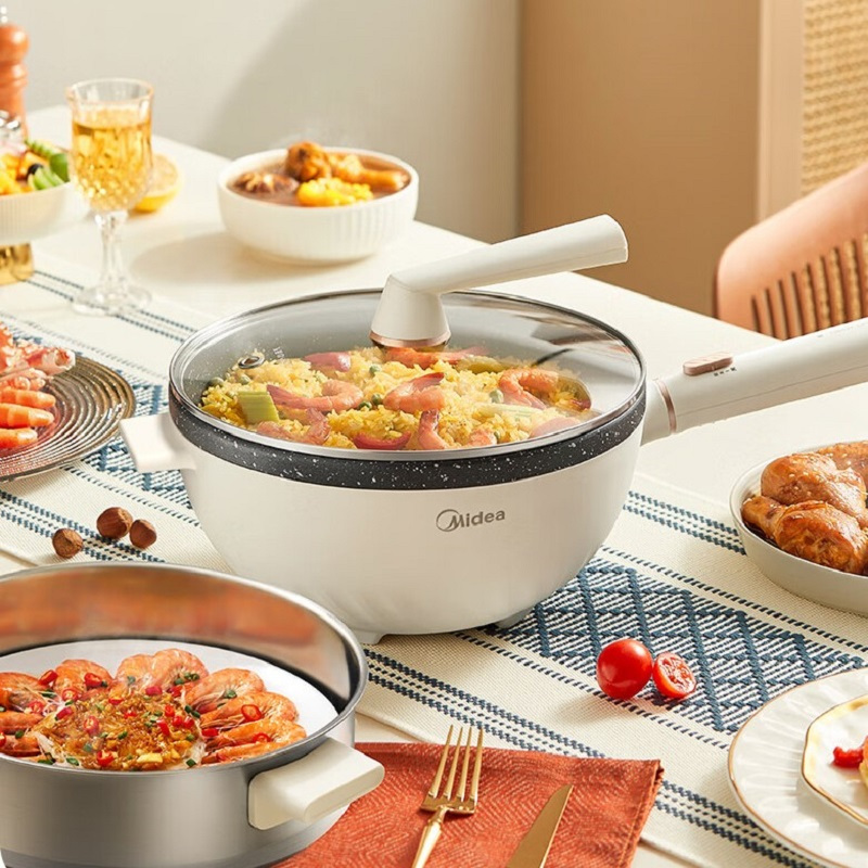 美的(Midea)电炒锅 电火锅 电蒸锅 电煮锅家用多功能大功率一体锅 炒菜锅4L电热锅 HGE2811B 配蒸笼 年货
