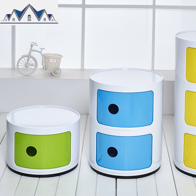 圆形收纳箱塑料床头柜简约现代迷你柜收纳柜欧式浴室柜收纳储物柜 三维工匠高清大图
