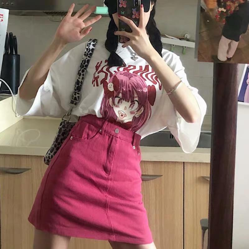 牛仔短裙女高腰夏季2021新款a字裙子辣妹包臀半身裙设计感女小众 玫红色 S