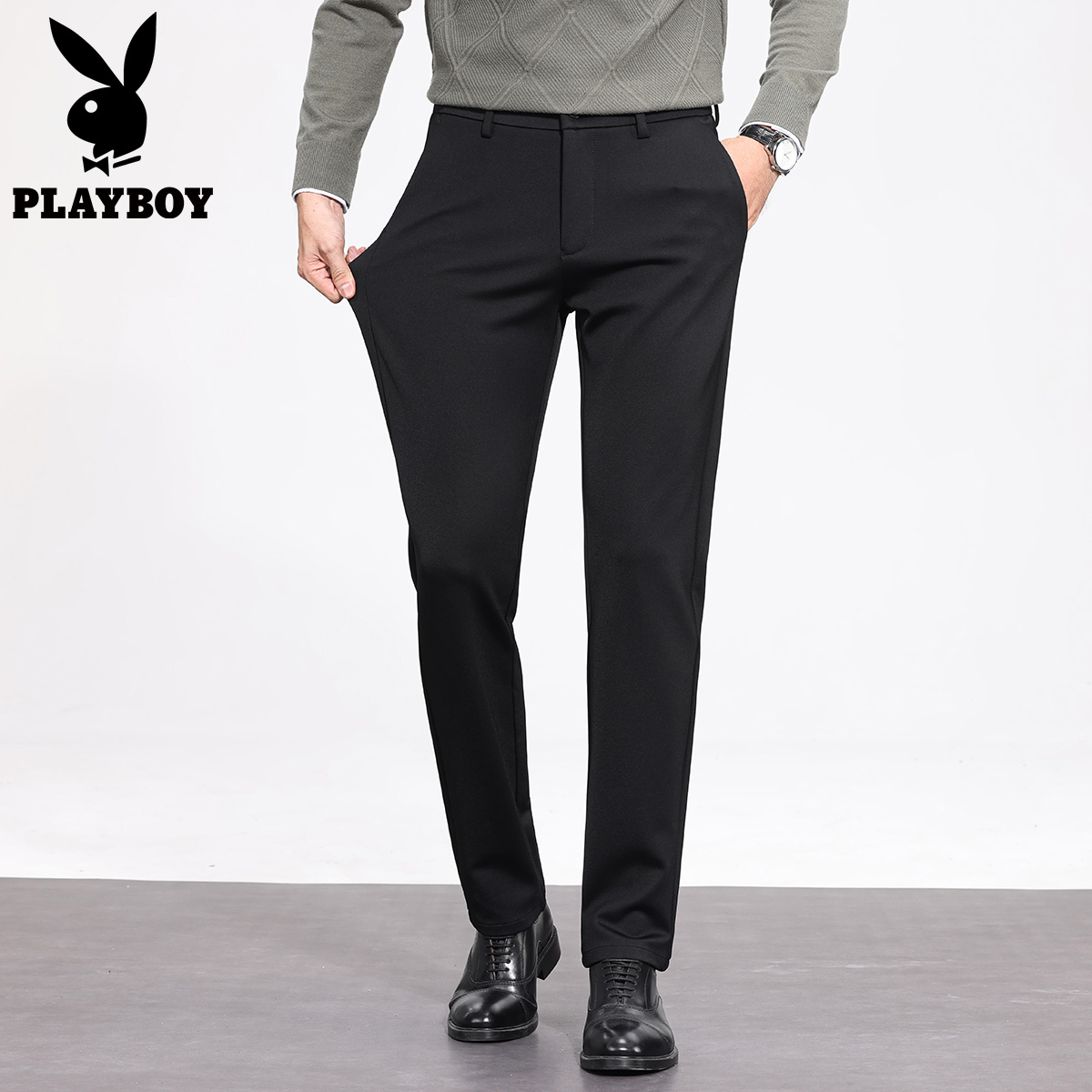 【高端针织】花花公子商务休闲西裤男款新款直筒百搭长裤子春季高清大图
