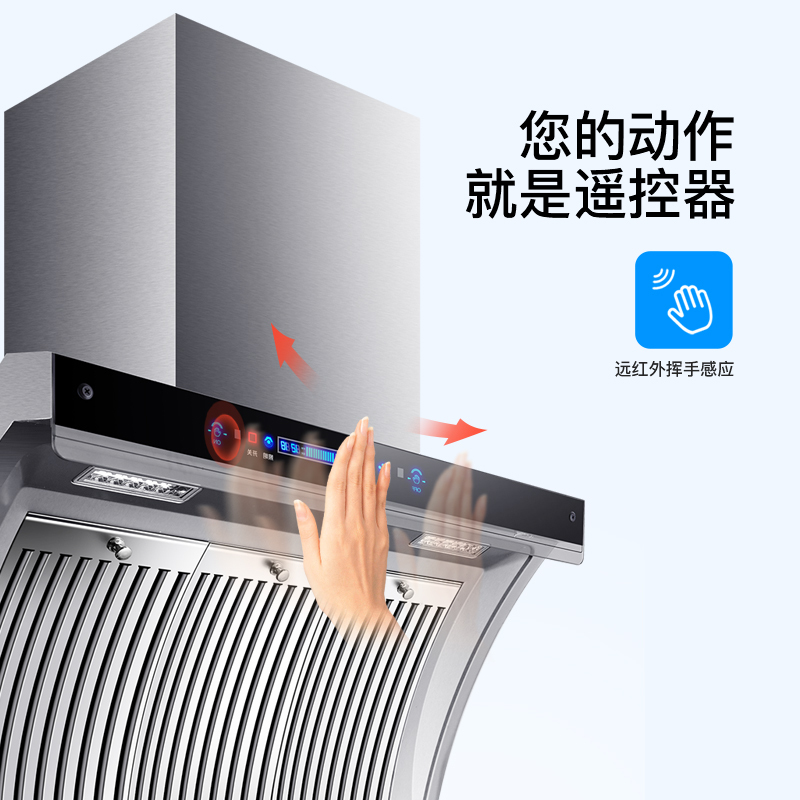 欢呼好太太 抽油烟机 侧吸式 家用吸烟机小尺寸750mm宽小户型白色大吸力挥手感应E102不锈钢小型排烟罩吸油烟机高清大图