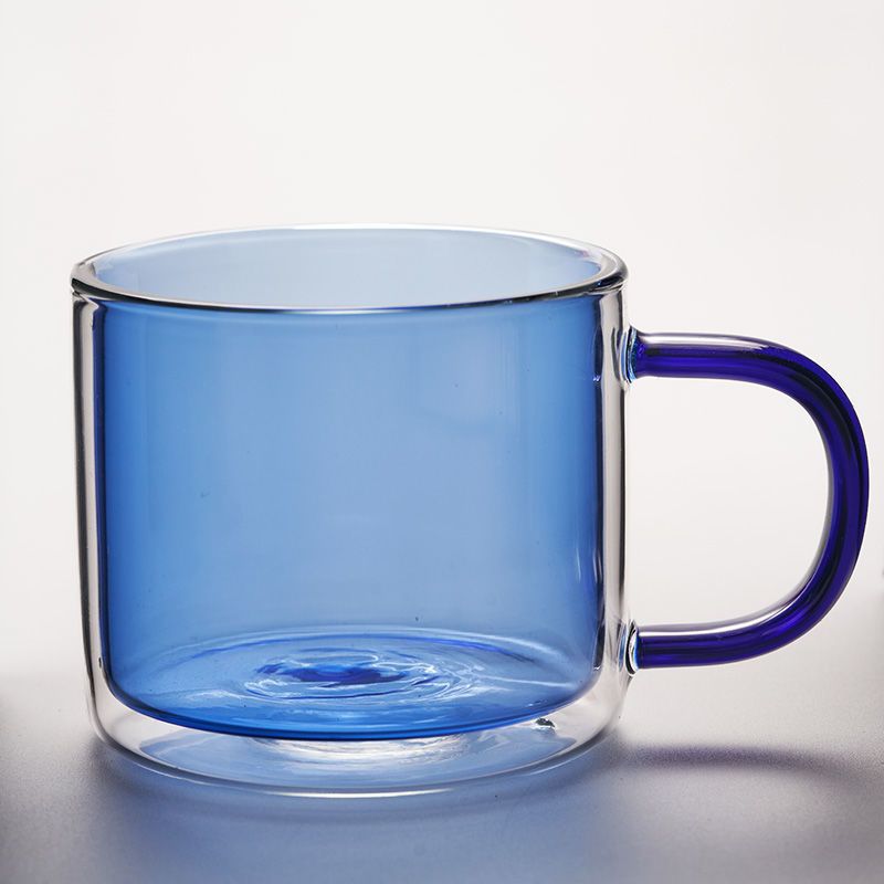 加厚耐热双层玻璃茶杯大号透明玻璃水杯家用防爆带把花茶杯咖啡杯双层