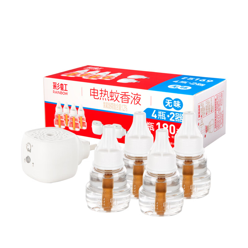 彩虹 蚊香液直插器套装5169 180夜有效驱蚊无味家用母婴适用 蚊香液4+直插器2