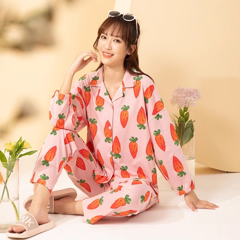 浪莎睡衣女夏季纯棉长袖2025新款春秋薄款简约可外穿家居服套装Z居高清大图