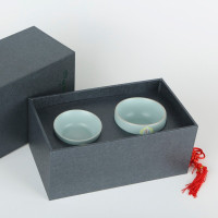 东道茶具 汝窑茶杯 经典喜乐坐禅杯组（天青色） 开片可养 冰裂釉 天青色 色釉 陶瓷茶具对杯 否