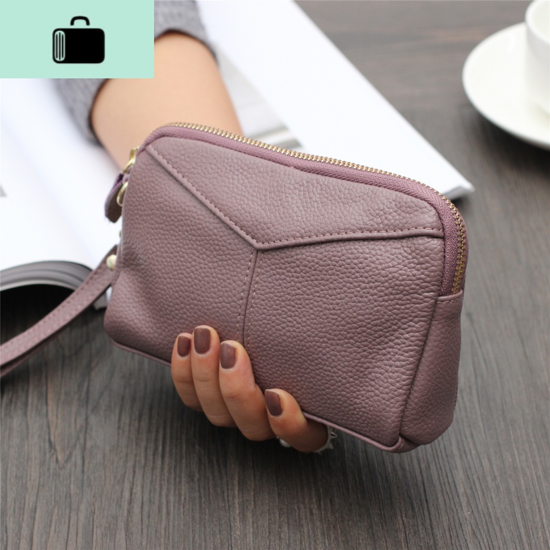 新款大容量软皮女士手拎小包休闲时尚简约纯色长款女式钱包化妆包NEW LAKE 藕紫色