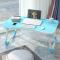 小桌子书桌懒人床上笔记本电脑桌简易书桌学生神器学习桌折叠桌 蓝色异型+卡槽桌面+防滑W腿