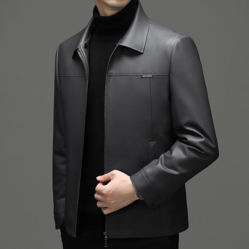 免费试穿 海宁真皮羽绒服皮衣男加绒加厚毛领可拆羽绒服韩版帅气夹克轻薄羽绒春秋新款外套皮羽绒高端外套正品官方旗舰店高清大图