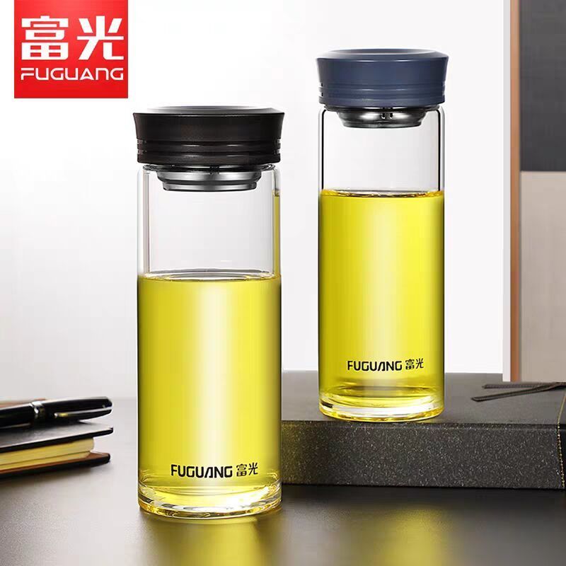 富光高硼硅单层玻璃杯带滤网G1613大容量泡茶彩色盖水杯定制印字高清大图