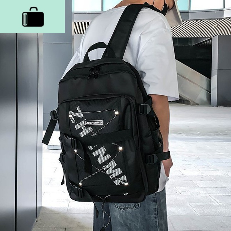 潮牌双肩包男士休闲韩版校园高中初中大学生书包ins大容量背包女new