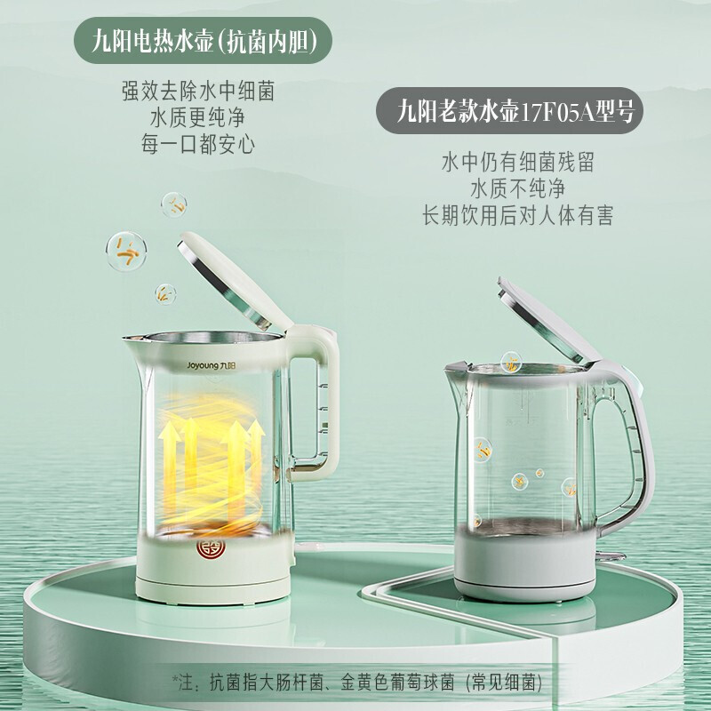 九阳(Joyoung)电水壶热水瓶烧水壶家用低音1.7L全钢无缝内胆双层保温防烫电热水壶W510 国潮飞泉绿