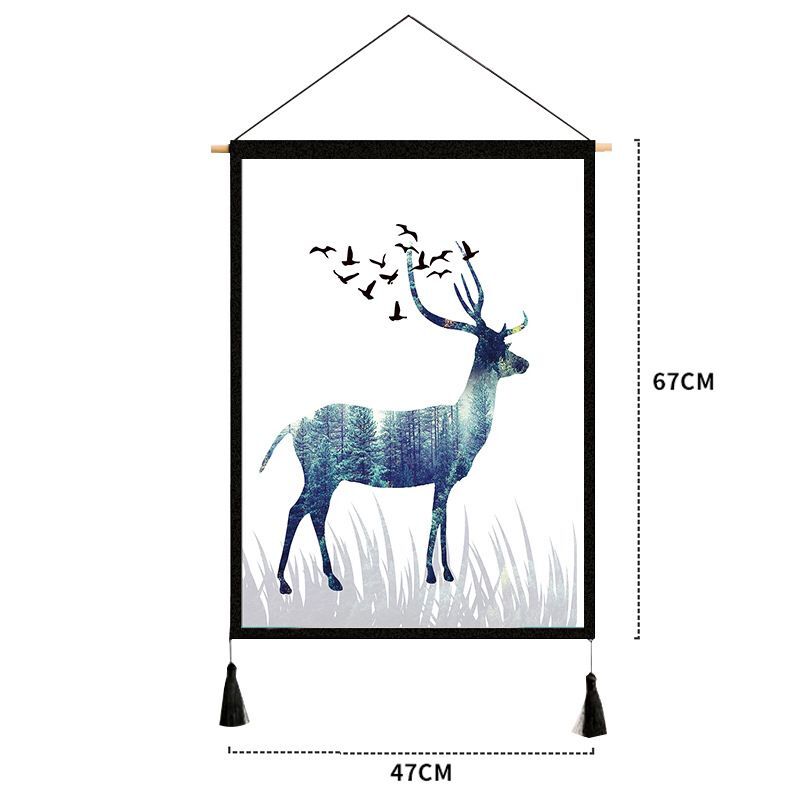 家柏饰(CORATED)挂布 背景布风客厅装饰挂画民宿宿舍卧室床头北欧墙布挂毯 鲜花鹿 宽47cm*高67cm高清大图