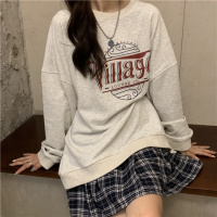 宽松休闲圆领薄款卫衣女秋冬新款外套长袖打底衫学生外套上衣_1 XXL 03白灰