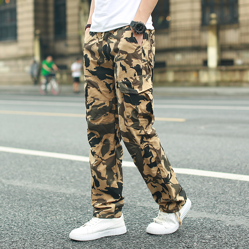 多口袋休闲裤男宽松工装裤男长裤直筒户外男裤大码迷彩男裤子休闲裤