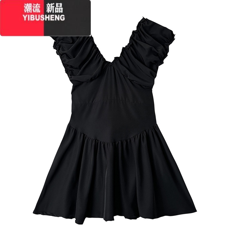 YIBUSHENGv领黑色连衣裙女裙子季短裙茶歇法式高级感气质显瘦短款小个子高清大图
