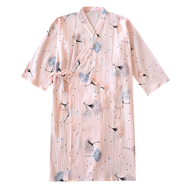 睡袍女士纯棉纱布绉布薄款春秋季日式睡衣家居服汗蒸服浴袍浴衣裙