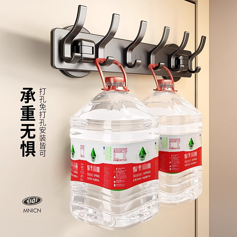 挂钩吸盘式免打孔入户玄关门后挂衣钩卫生间浴室墙上壁挂式排钩 [吸盘式]枪灰凤尾8钩高清大图