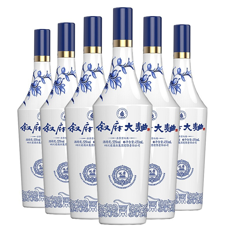叙府新青花大曲52度450ML*6瓶整箱五粮浓香型口粮酒光瓶高清大图